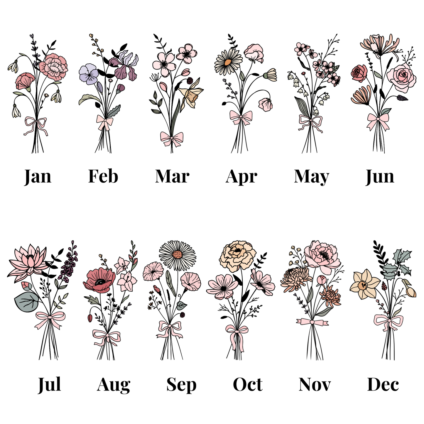 Birth Month Flower Canvas Bag