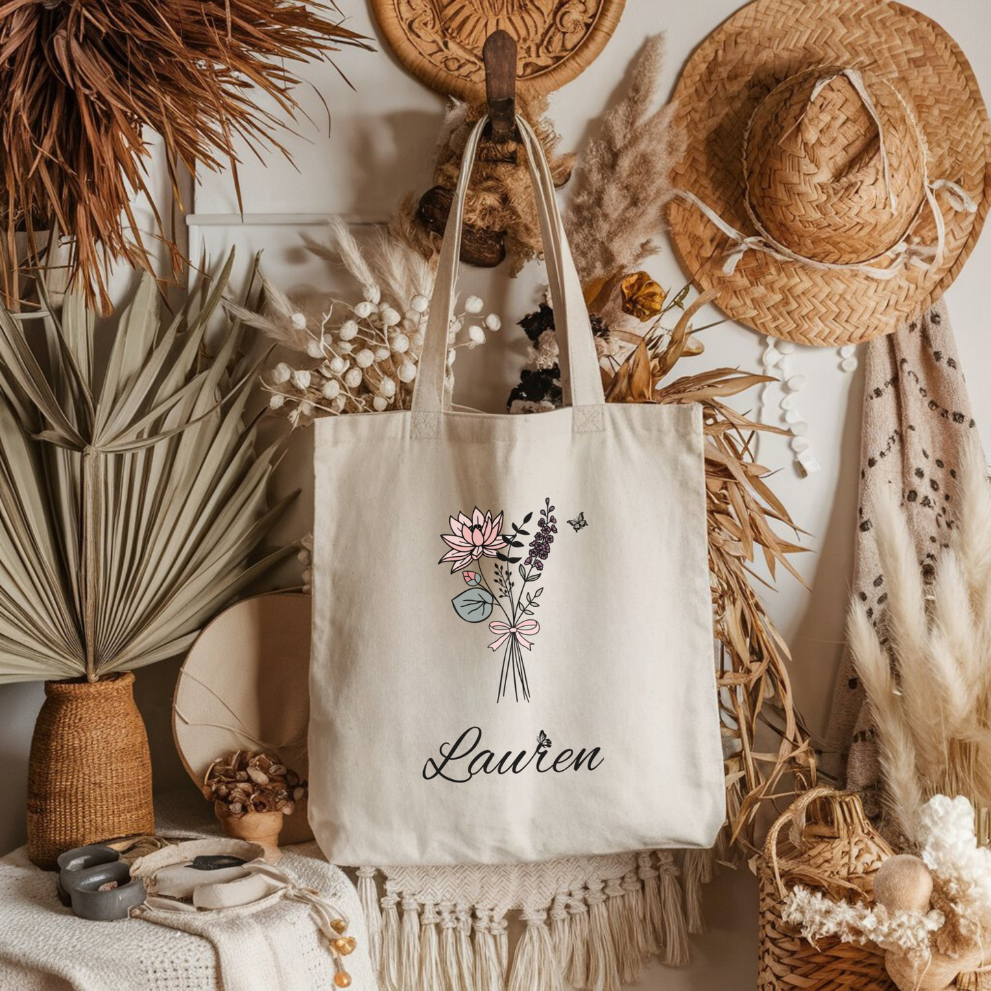 Birth Month Flower Canvas Bag