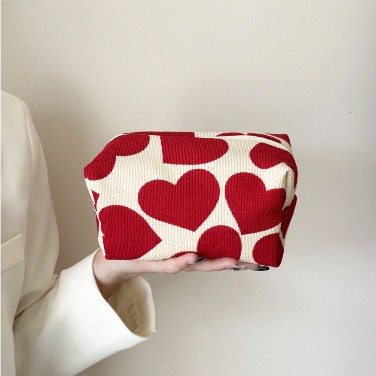 Red heart cosmetic pouch