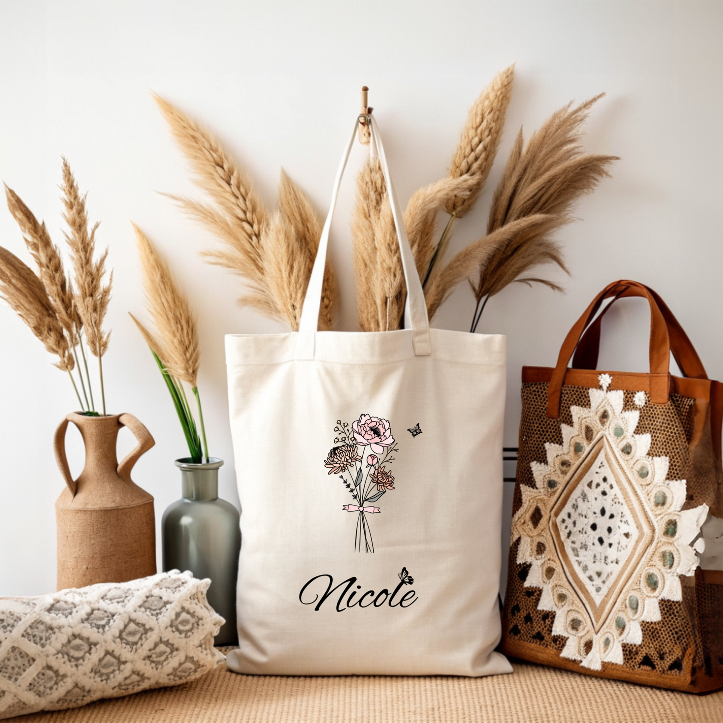 Birth Month Flower Canvas Bag