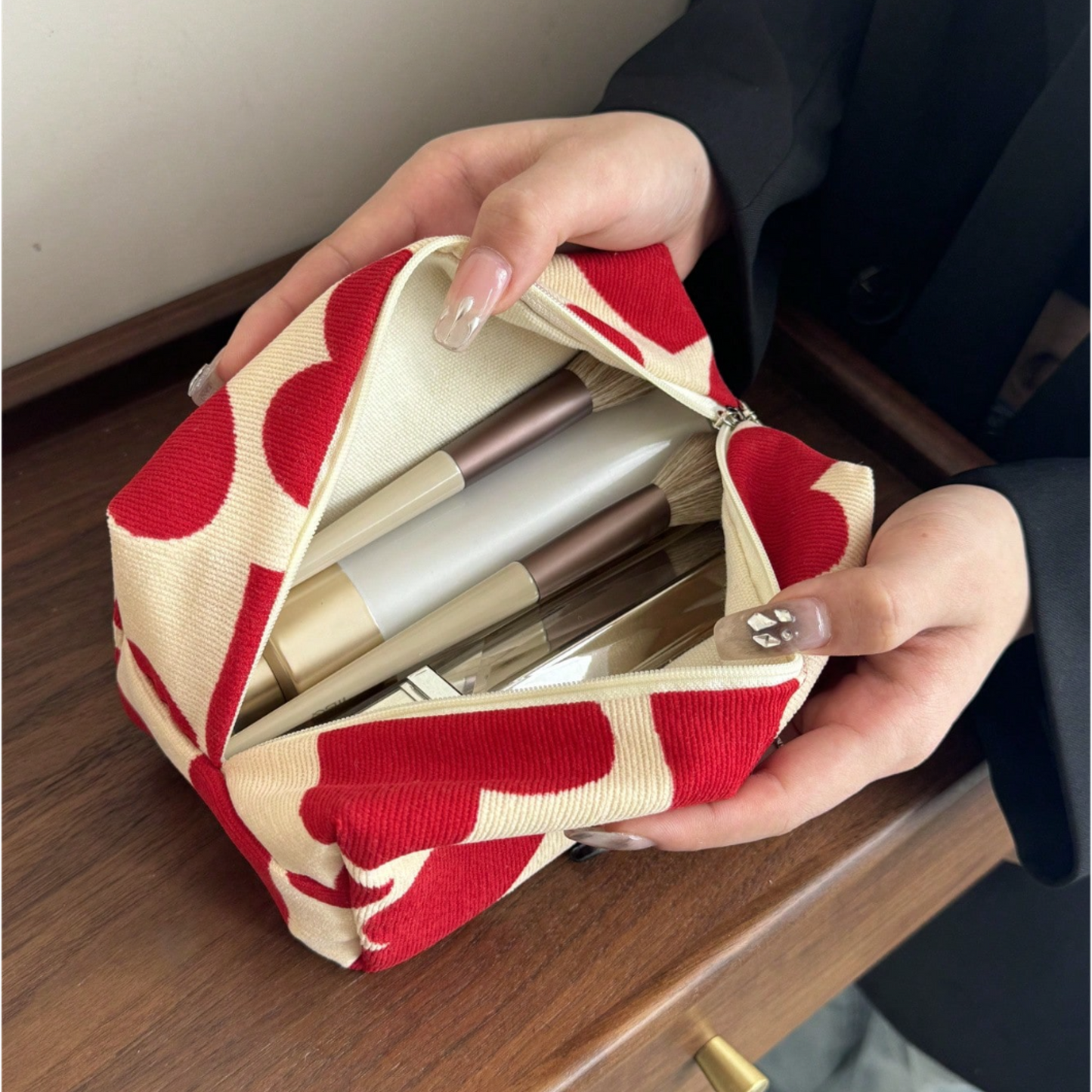 Red heart cosmetic pouch