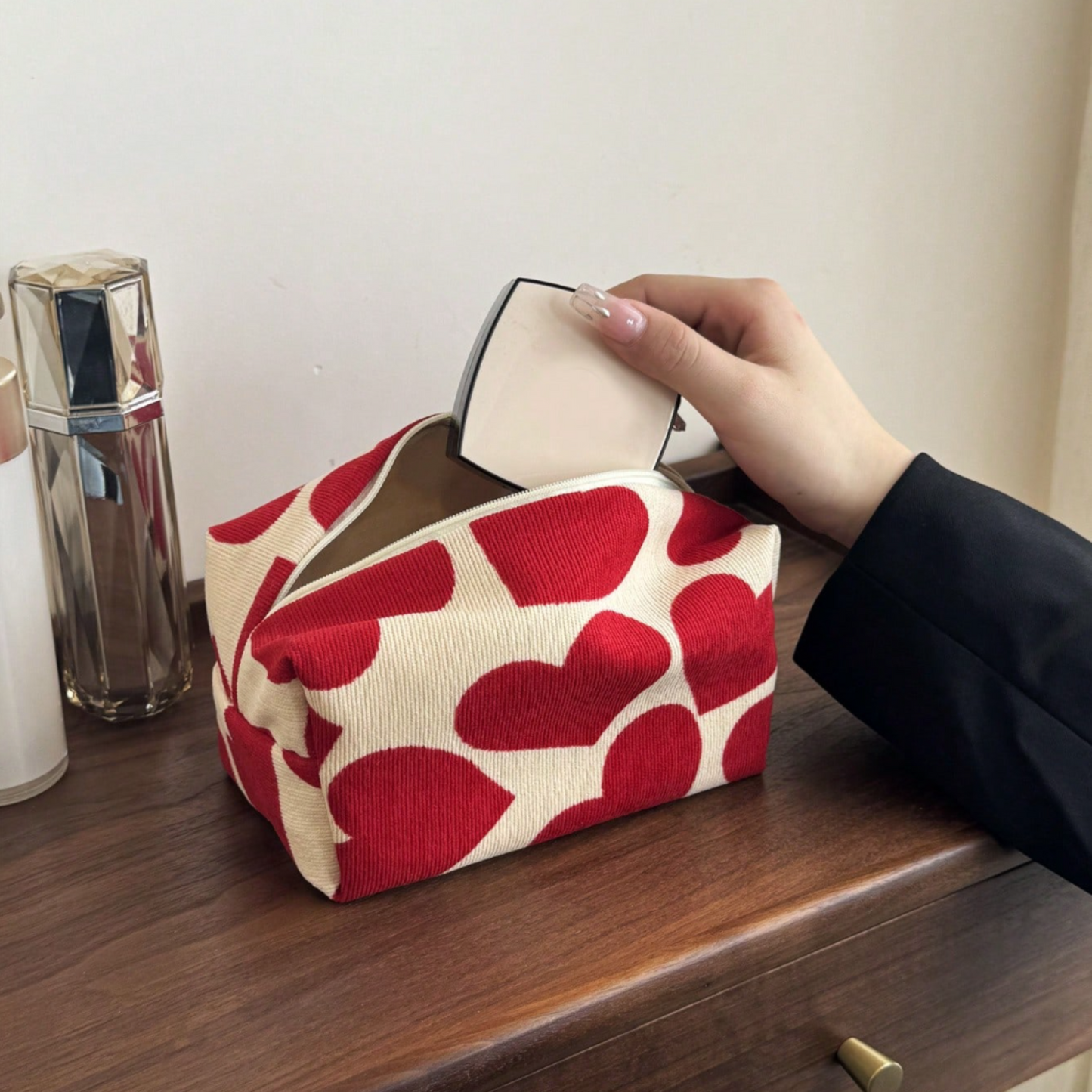 Red heart cosmetic pouch
