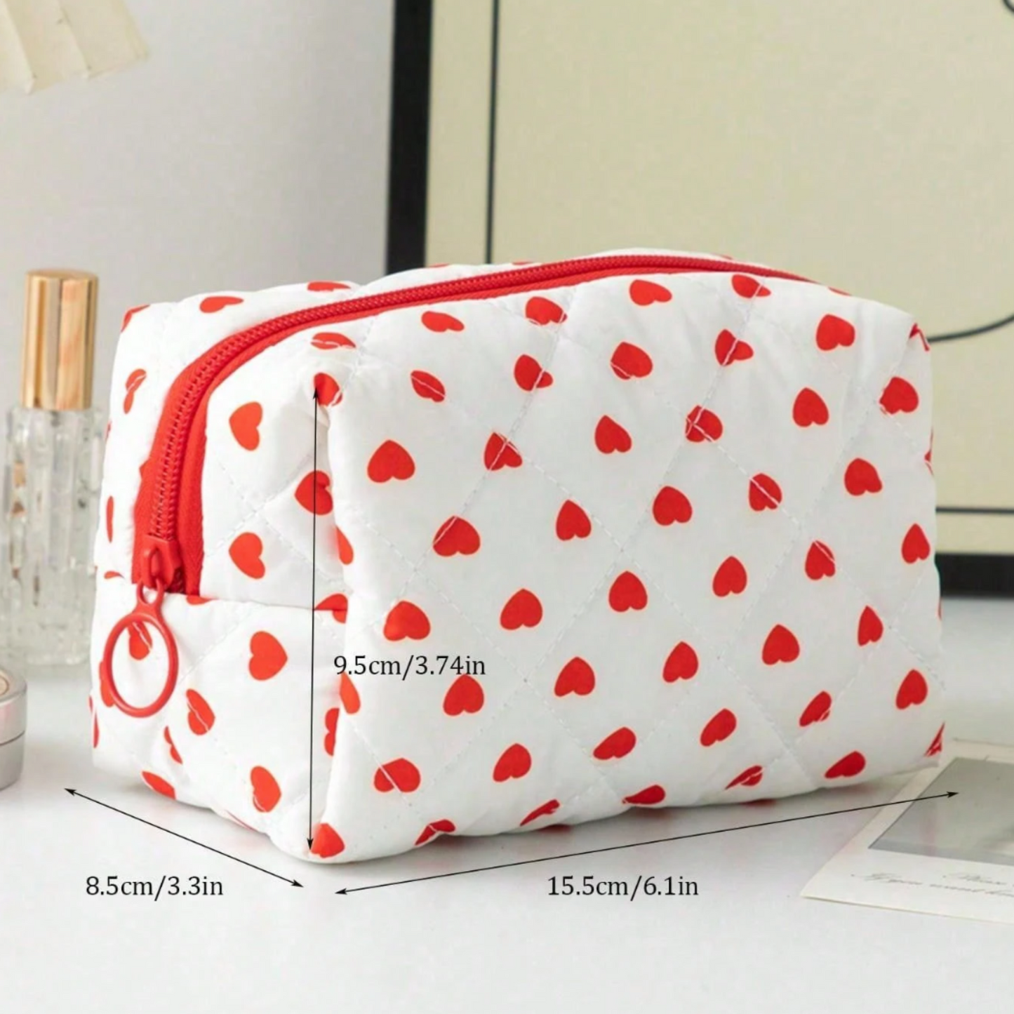 Quilted heart cosmetic bag