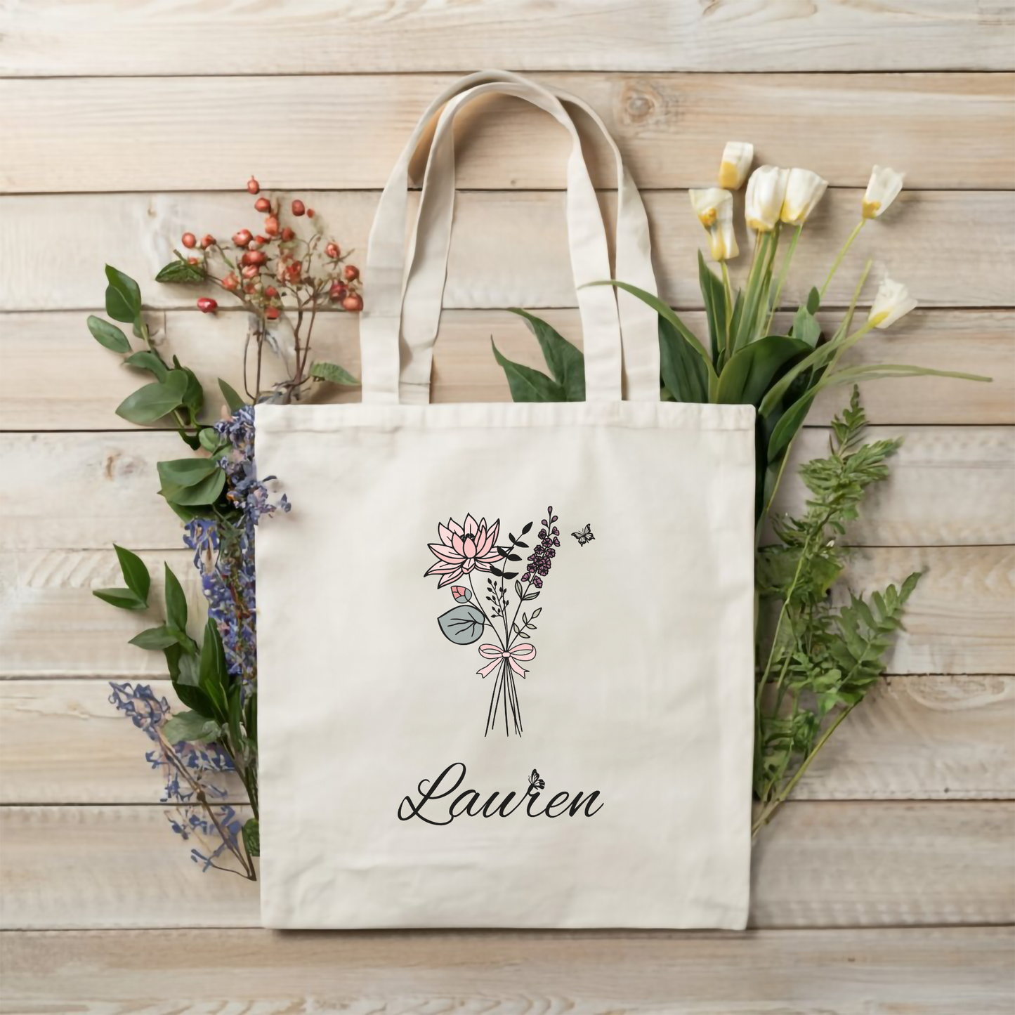 Birth Month Flower Canvas Bag