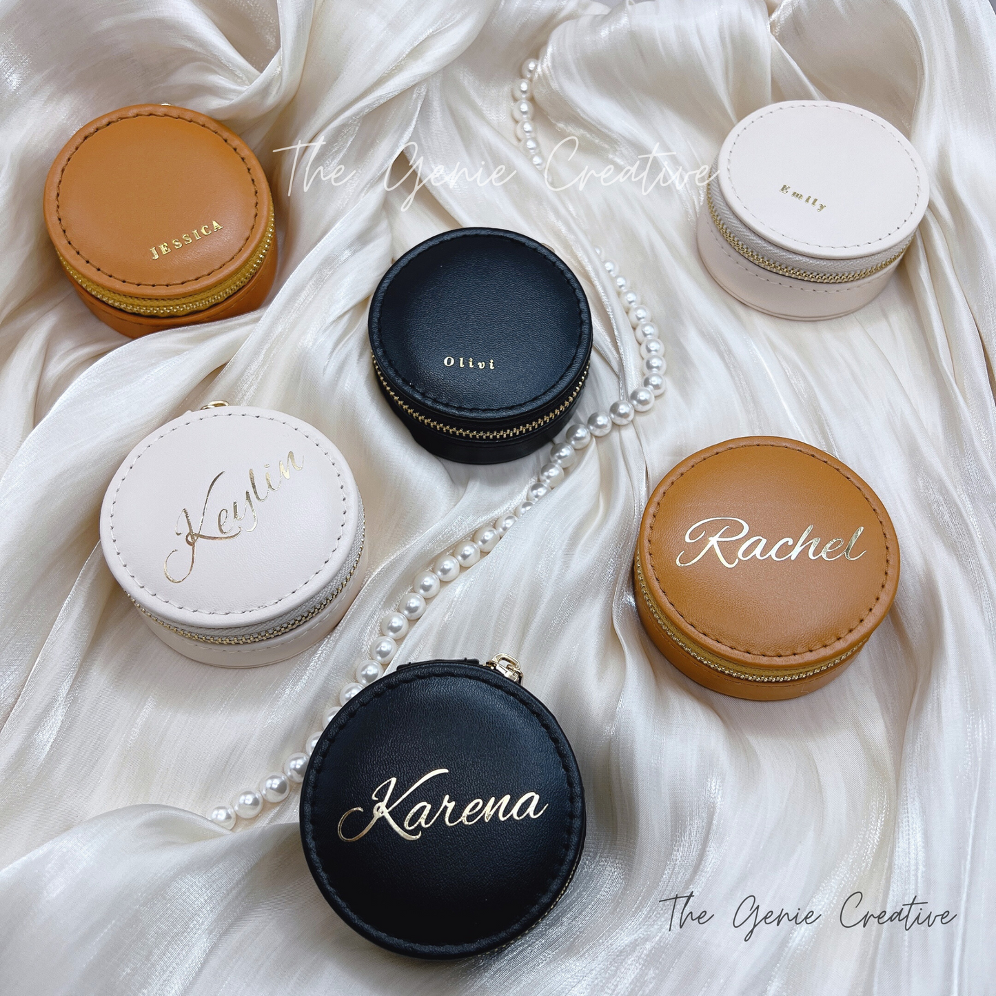 Personalized Leather Round Jewelry Case