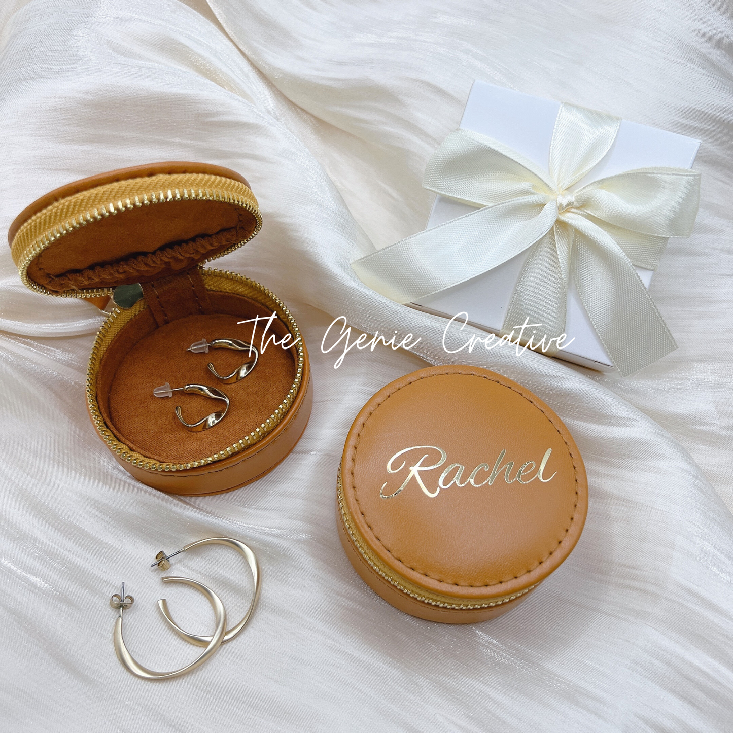 Personalized Leather Round Jewelry Case
