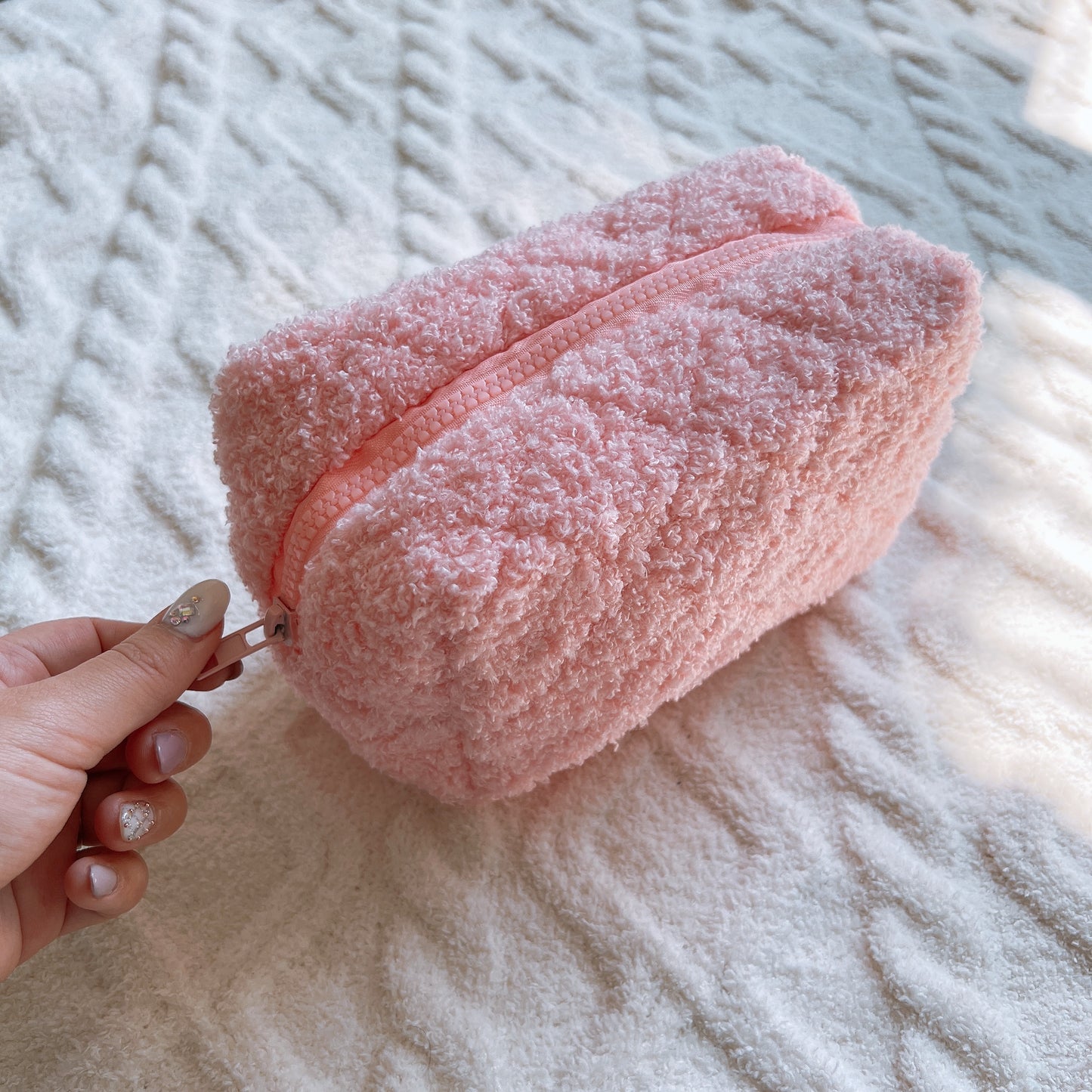 Teddy Make Up Pouch Pink Quilted Cosmetic Bag
