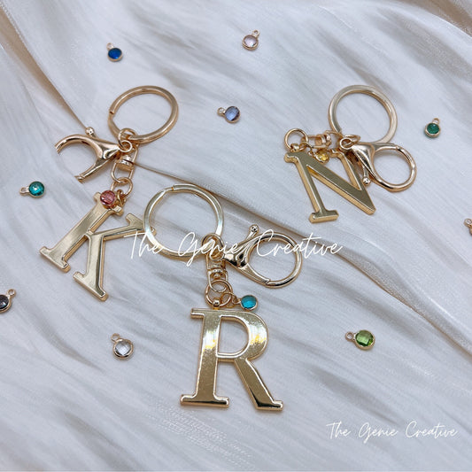 Initial Gold Keychain with Birthstone